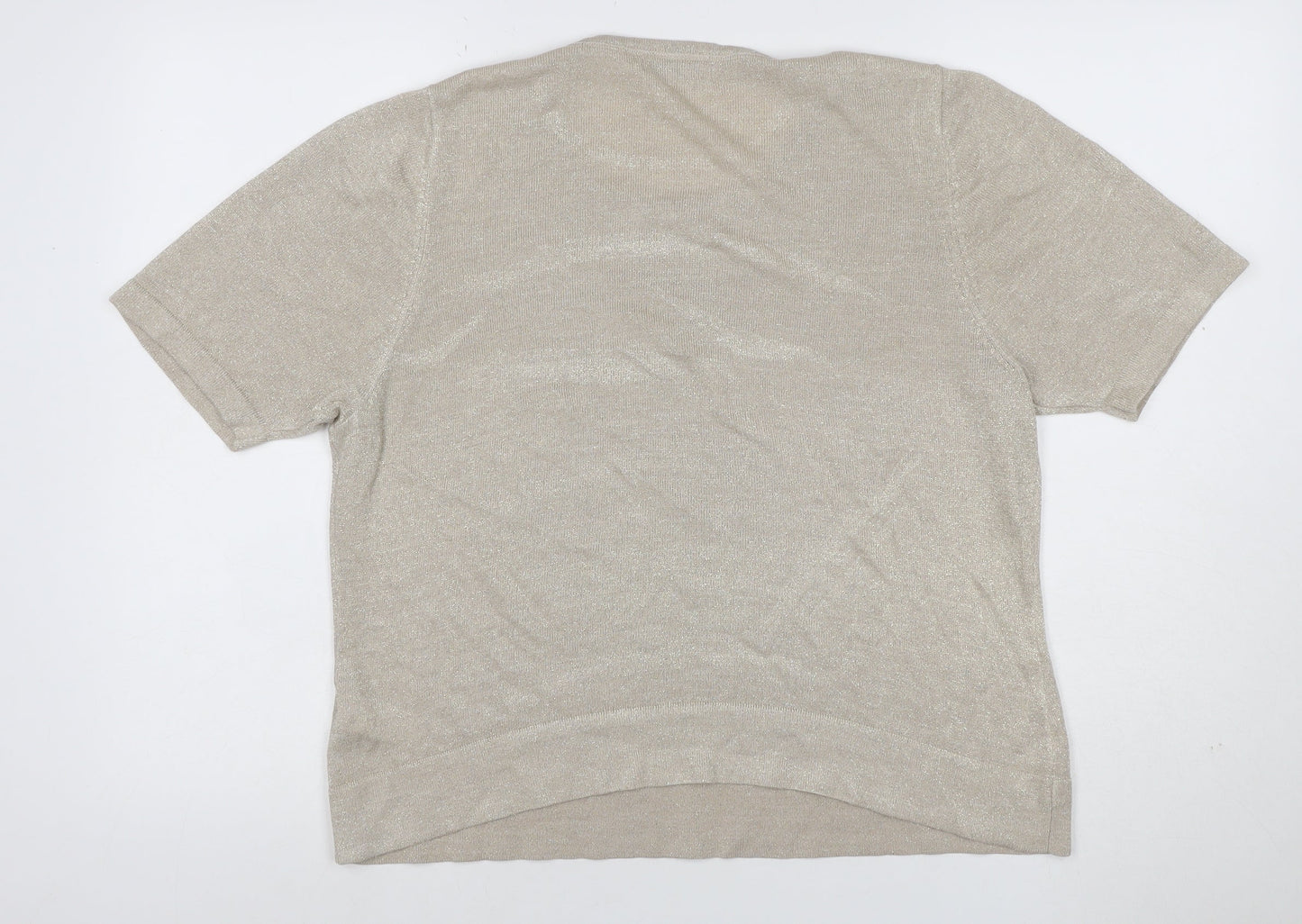 Marks and Spencer Women Beige Glitter Knit Short Sleeve Top UK 18