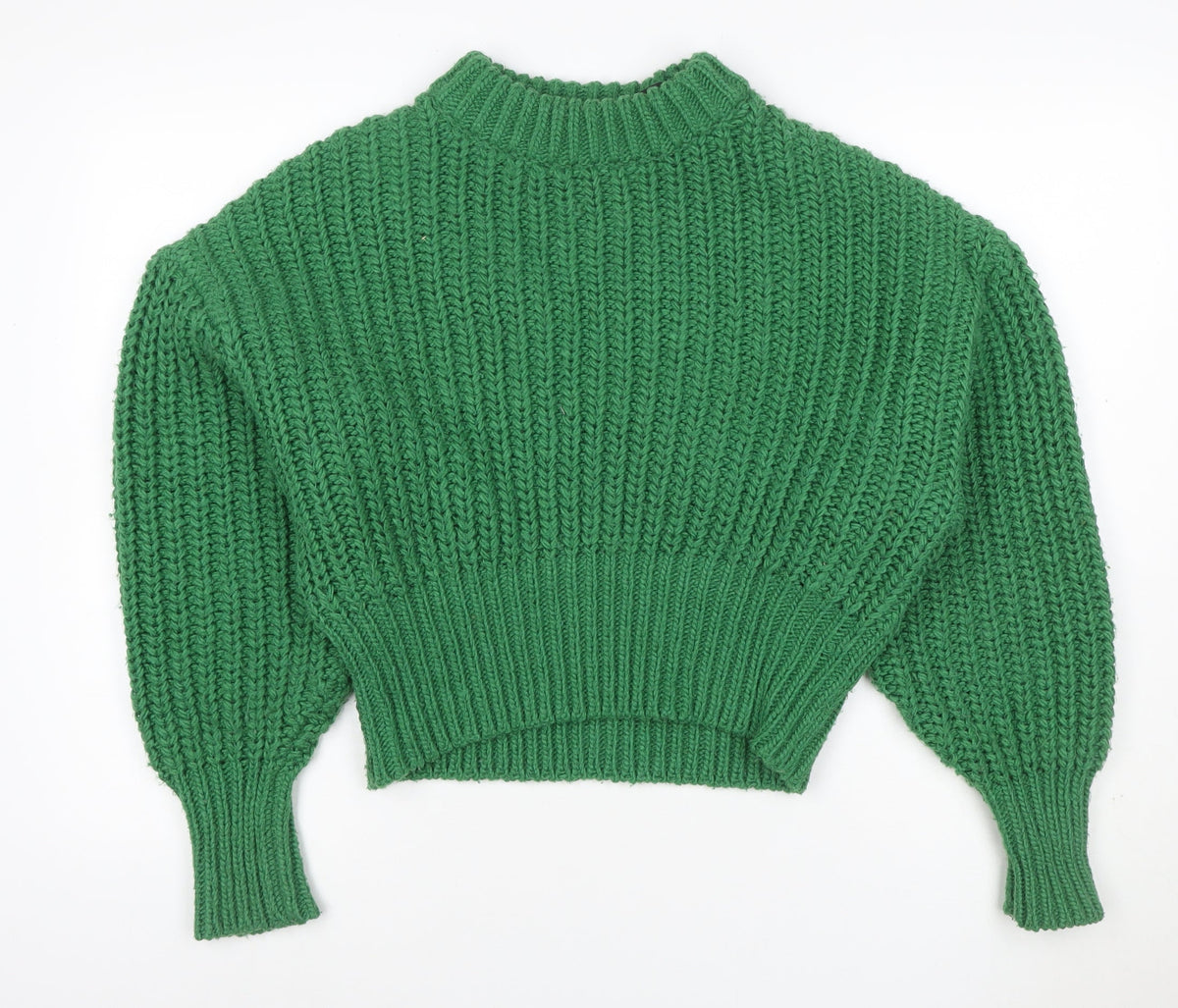 H&M Women Green S Chunky Rib Knit High Neck Raglan Jumper