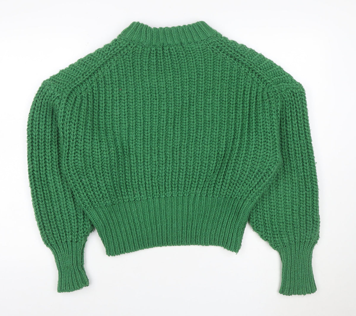 H&M Women Green S Chunky Rib Knit High Neck Raglan Jumper