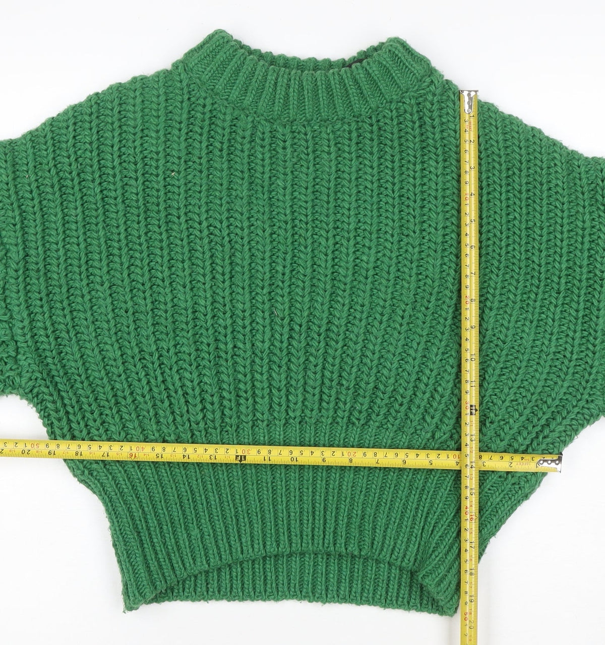 H&M Women Green S Chunky Rib Knit High Neck Raglan Jumper