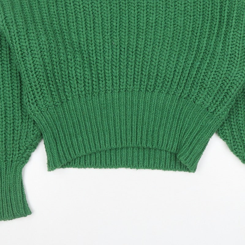 H&M Women Green S Chunky Rib Knit High Neck Raglan Jumper