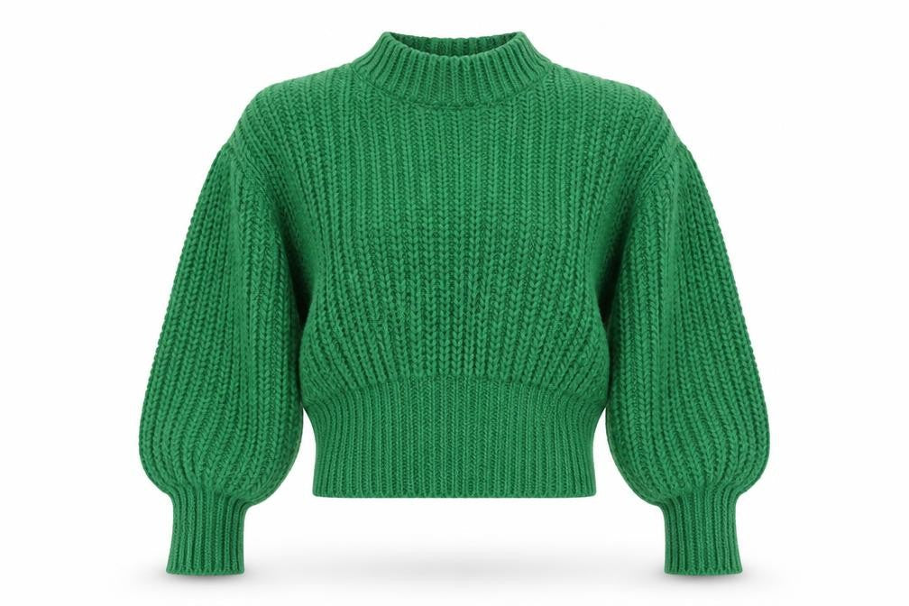 H&M Women Green S Chunky Rib Knit High Neck Raglan Jumper