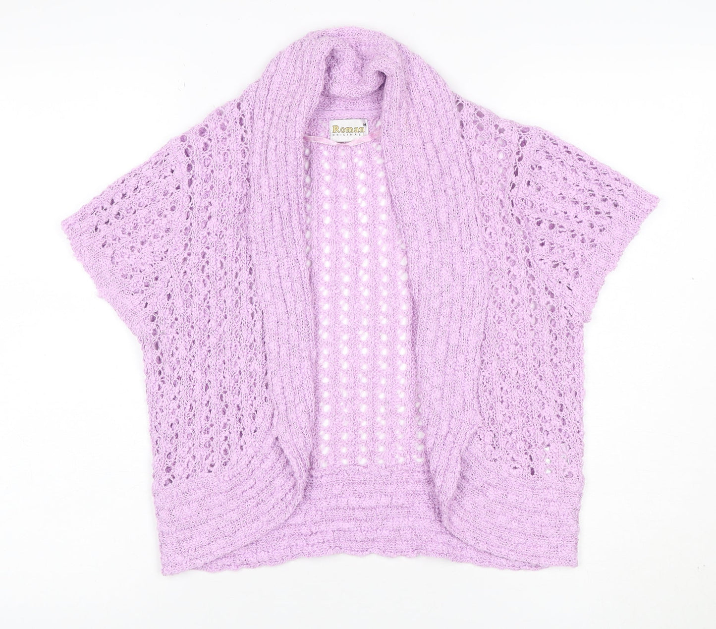 Roman Originals Womens Purple M Open Knit Short Sleeve Cardigan