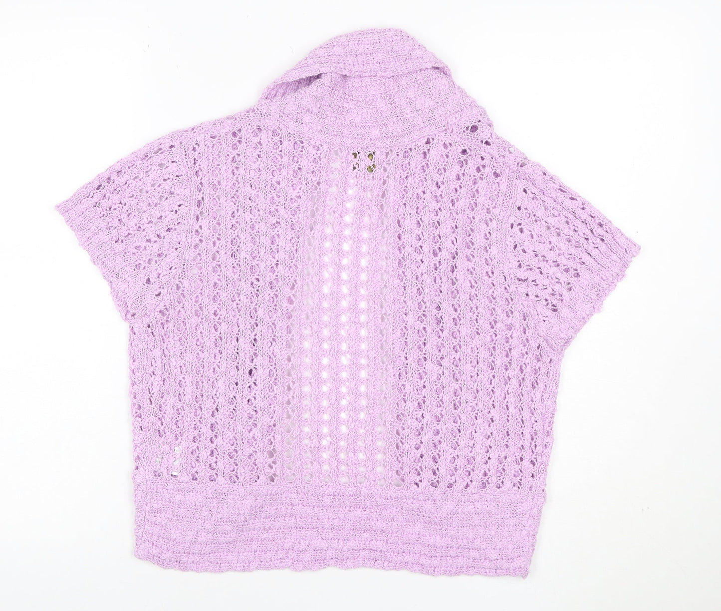 Roman Originals Womens Purple M Open Knit Short Sleeve Cardigan