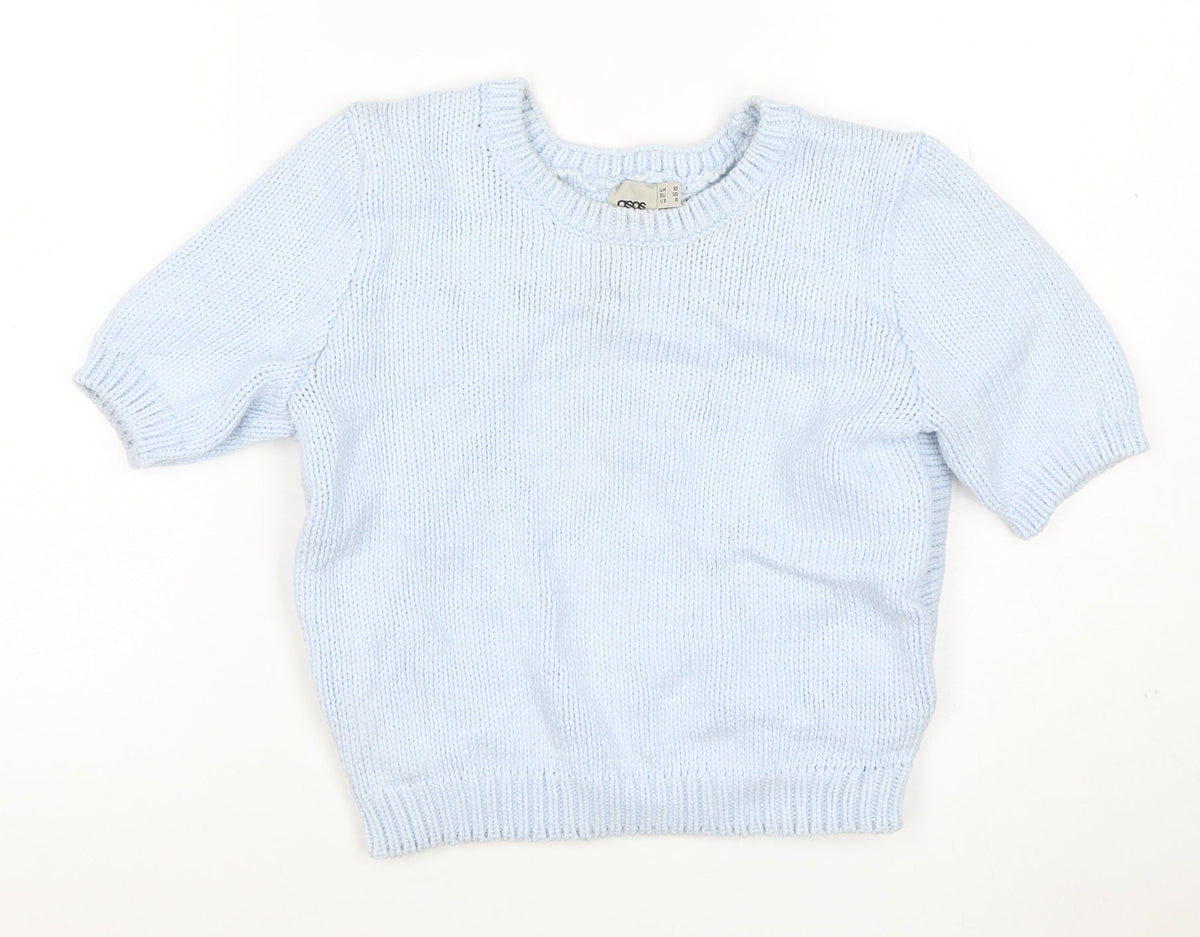Additional front view of ASOS Women Blue UK 10 Chunky Knit Short Sleeve Crew Neck Jumper