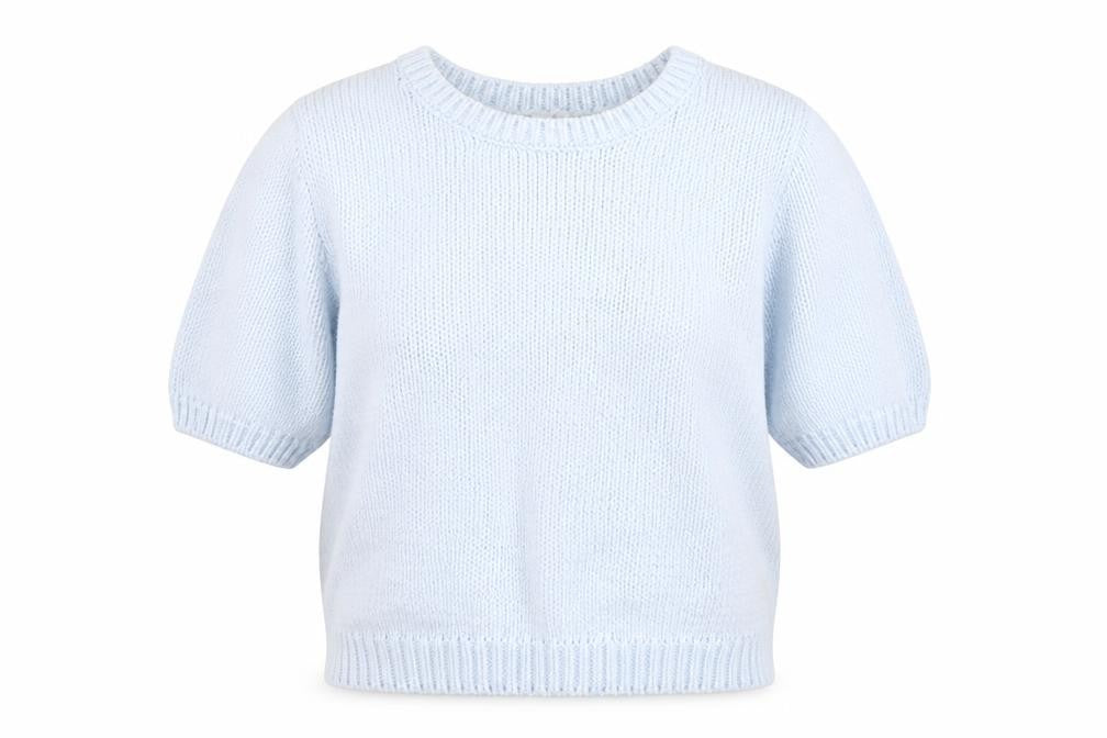 Front view of ASOS Women Blue UK 10 Chunky Knit Short Sleeve Crew Neck Jumper