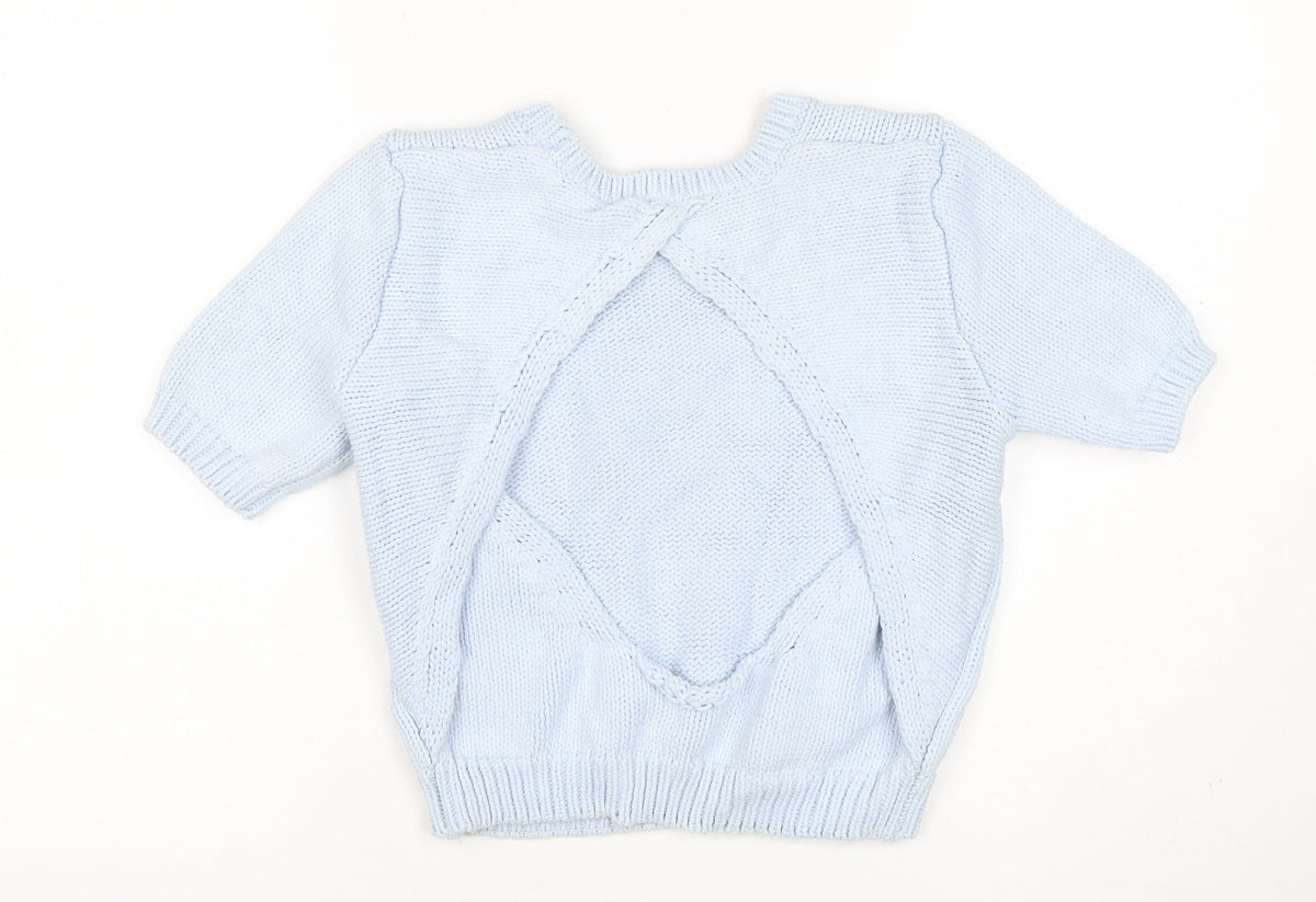 Back view of ASOS Women Blue UK 10 Chunky Knit Short Sleeve Crew Neck Jumper