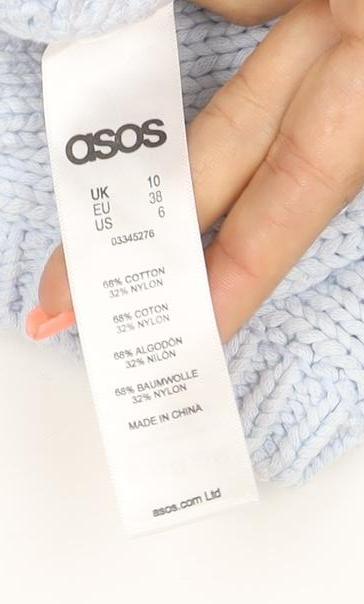 Brand and care label for ASOS Women Blue UK 10 Chunky Knit Short Sleeve Crew Neck Jumper