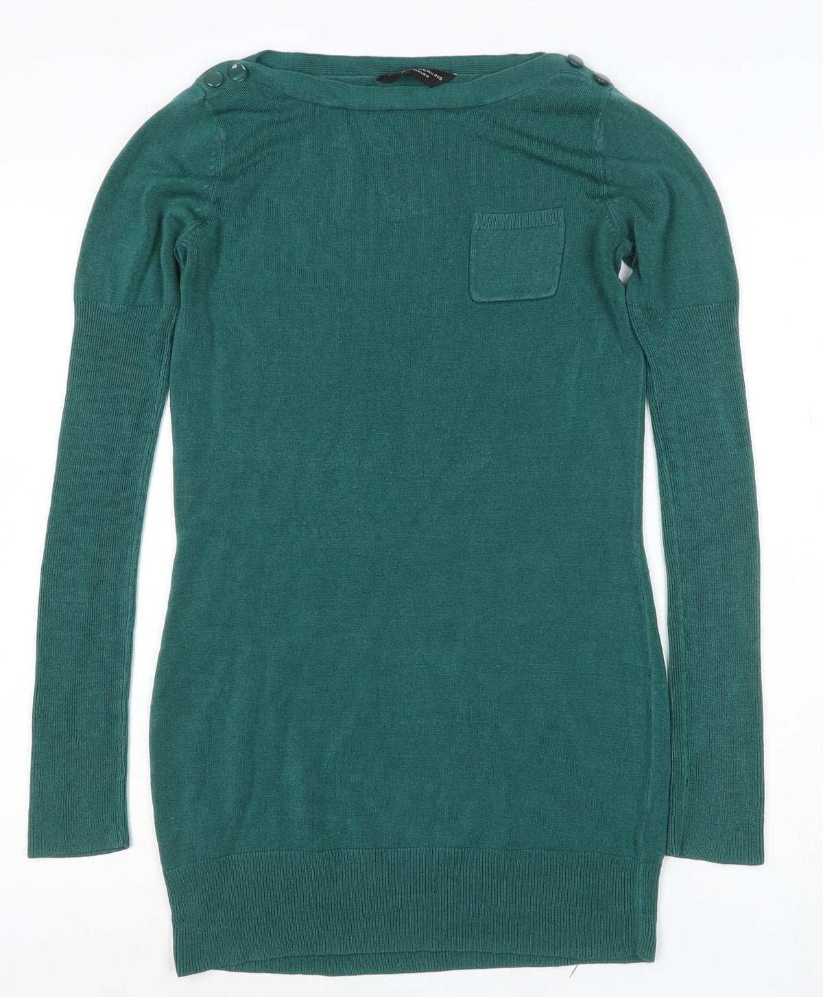 Additional front view of Dorothy Perkins Women Green UK 10 Knit Jumper Dress Pocket