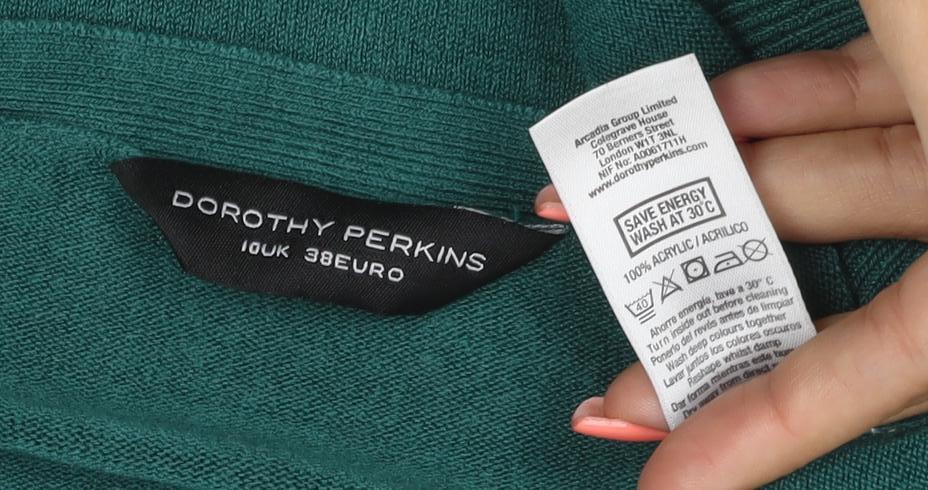 Brand and care label for Dorothy Perkins Women Green UK 10 Knit Jumper Dress Pocket