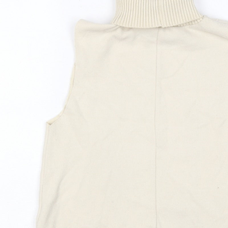 Zara Women Ivory S Sleeveless Roll Neck Ribbed Knit Tank Top