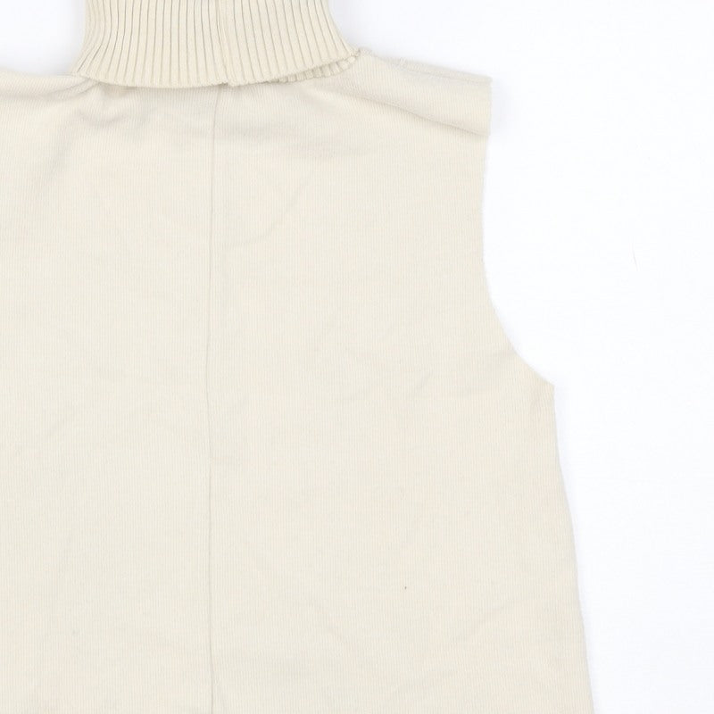 Zara Women Ivory S Sleeveless Roll Neck Ribbed Knit Tank Top