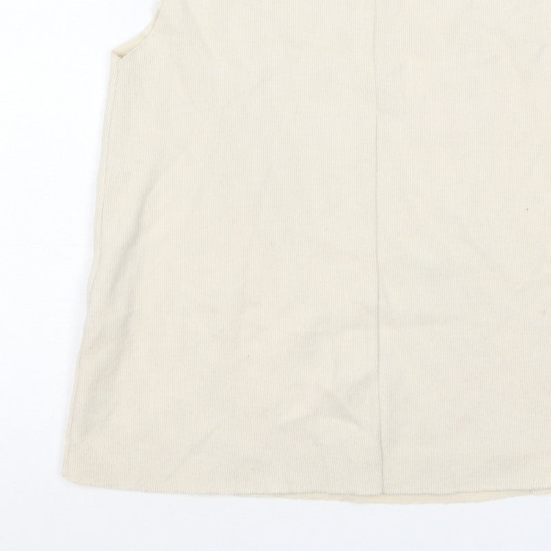 Zara Women Ivory S Sleeveless Roll Neck Ribbed Knit Tank Top