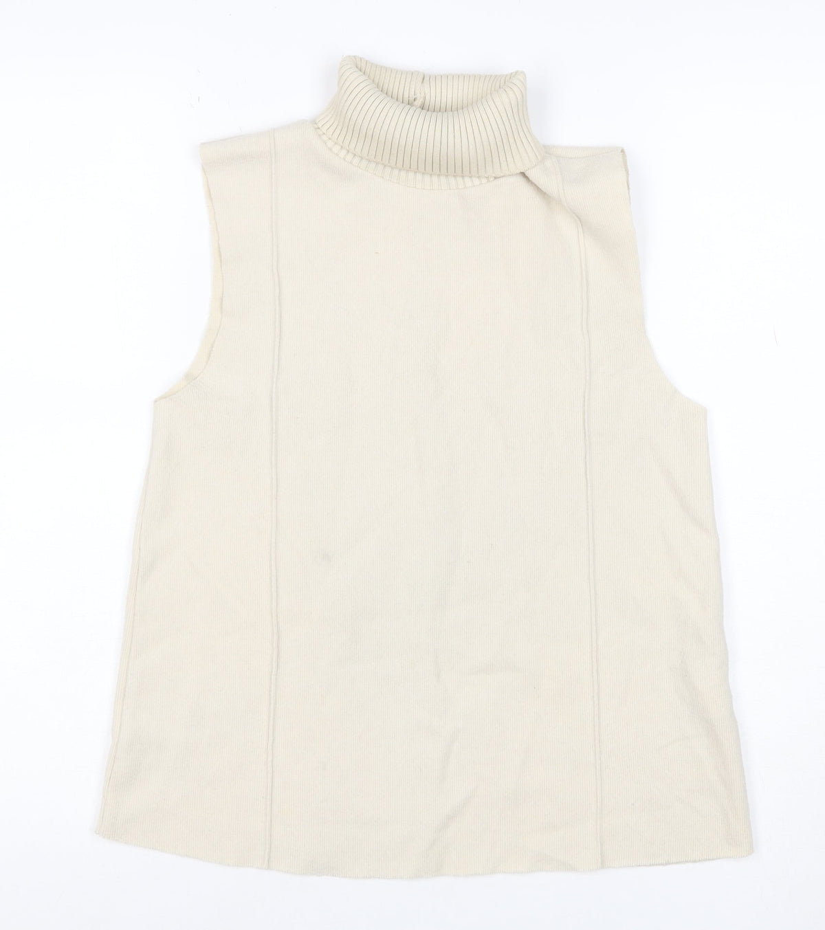 Zara Women Ivory S Sleeveless Roll Neck Ribbed Knit Tank Top