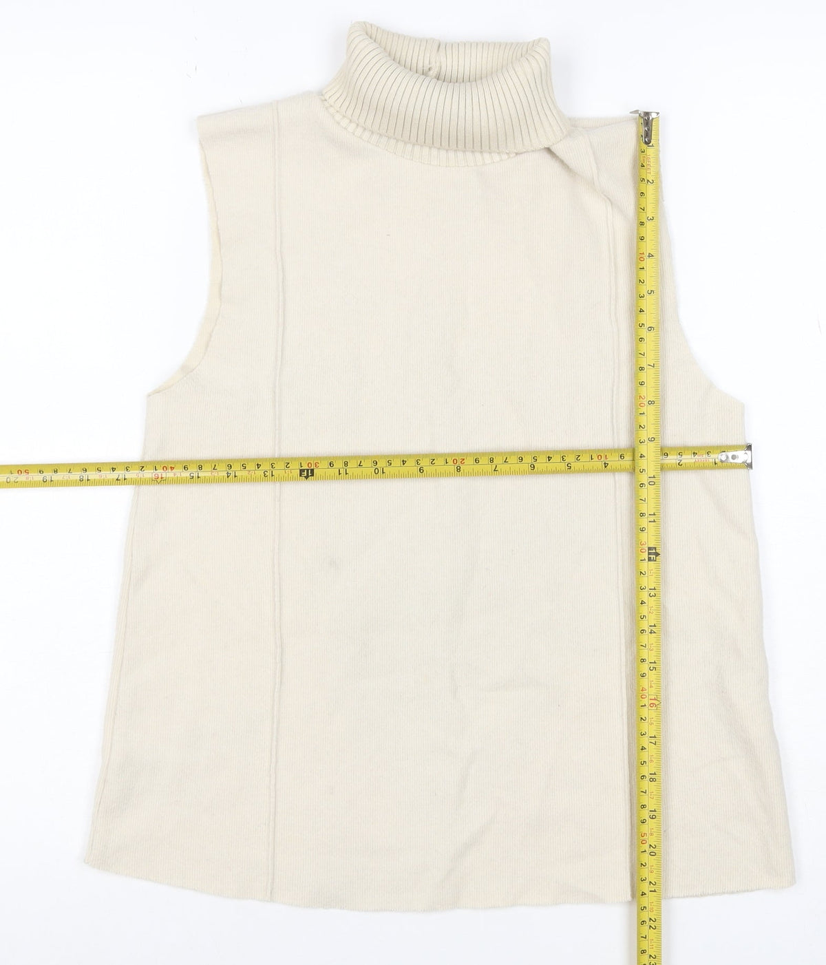 Zara Women Ivory S Sleeveless Roll Neck Ribbed Knit Tank Top