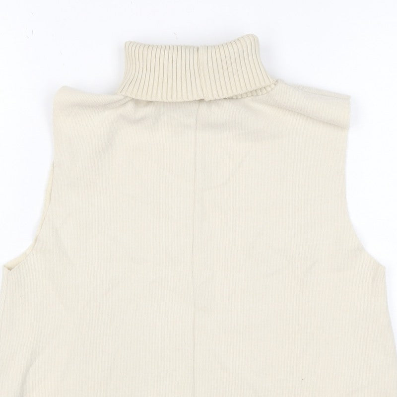 Zara Women Ivory S Sleeveless Roll Neck Ribbed Knit Tank Top