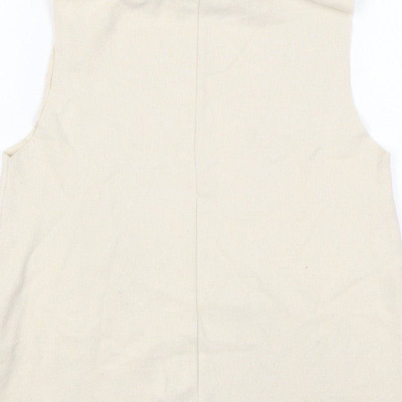 Zara Women Ivory S Sleeveless Roll Neck Ribbed Knit Tank Top
