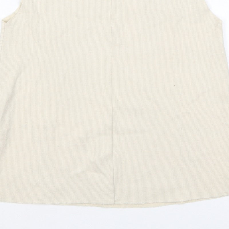Zara Women Ivory S Sleeveless Roll Neck Ribbed Knit Tank Top