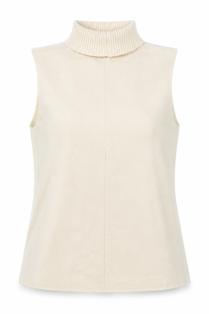 Zara Women Ivory S Sleeveless Roll Neck Ribbed Knit Tank Top