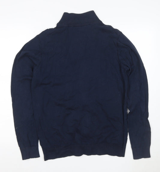 Indicode Men’s Blue M Full Zip High Neck Cotton Blend Jumper