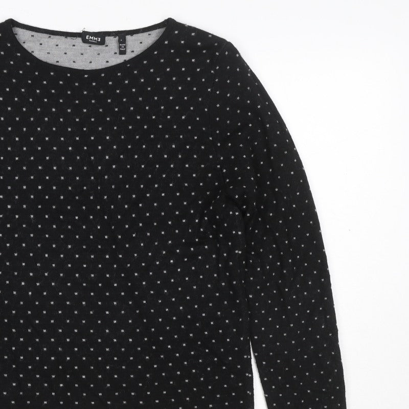 Emme Marella Women’s Black Grey Spot Knit Jumper Size S Long Sleeve