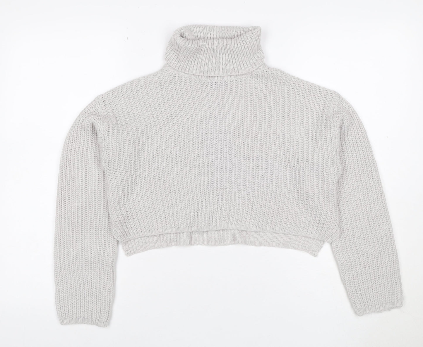 Missguided Women Grey XS Petite Chunky Knit Roll Neck Cropped Jumper