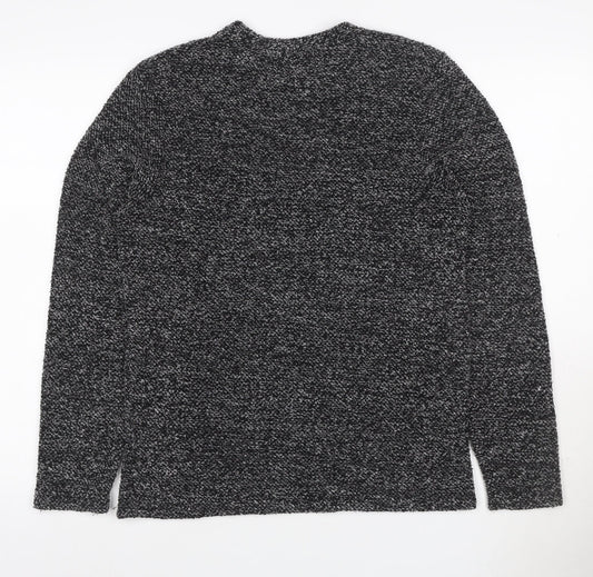 Topman Men’s Black Grey Marl S Roll Neck Chunky Knit Jumper
