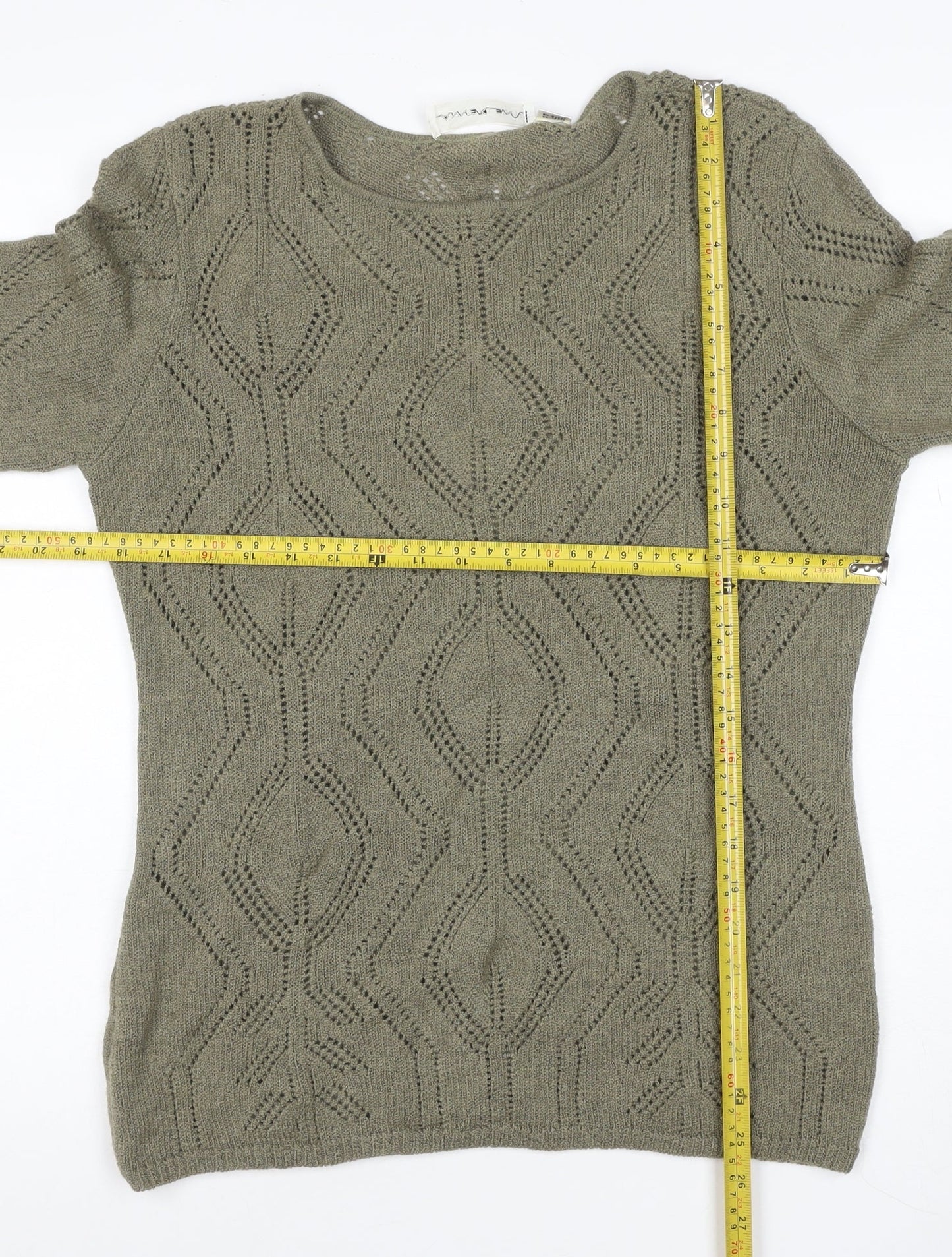 Anne Klein Women's Green M Open-Knit Geometric Long Sleeve Jumper