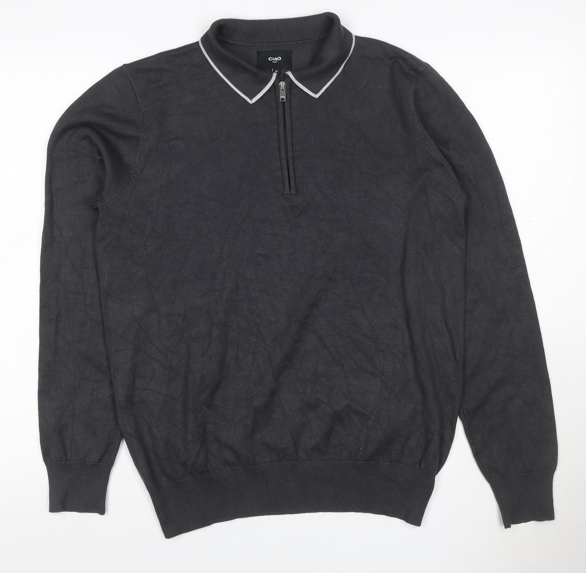 Ciao Italy Men’s Black M Long Sleeve 1/4 Zip Knit Polo