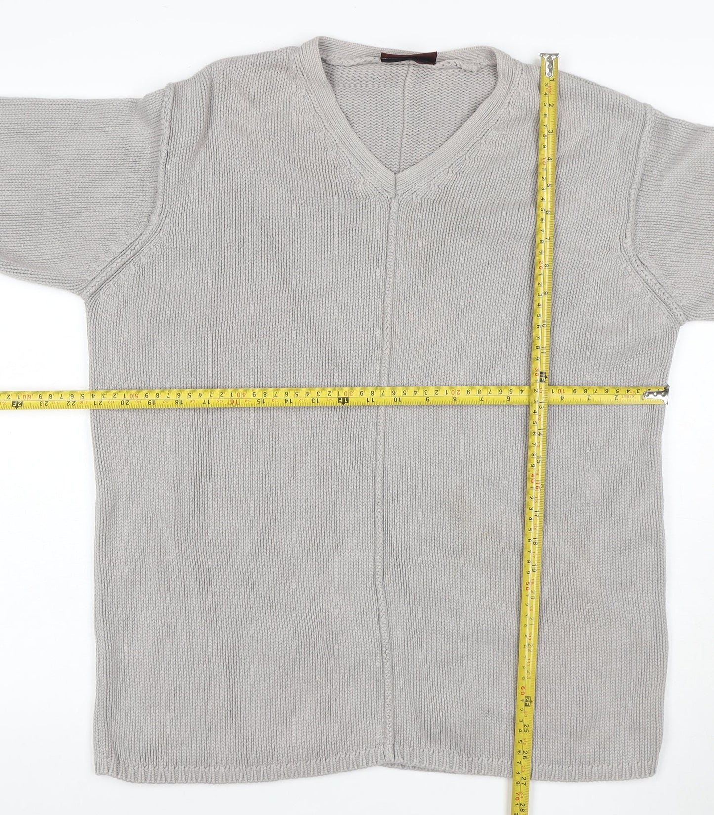 Burton Menswear Men Grey Cotton V-Neck Chunky Knit Jumper M