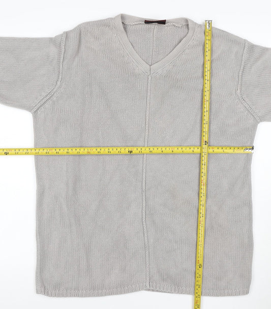 Burton Menswear Men Grey Cotton V-Neck Chunky Knit Jumper M