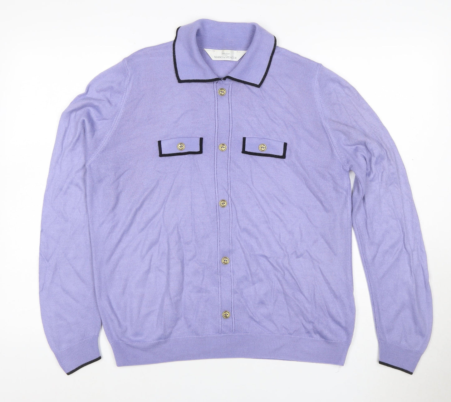 Marks & Spencer Women Purple UK 12 Knit Button-Up Collared Top