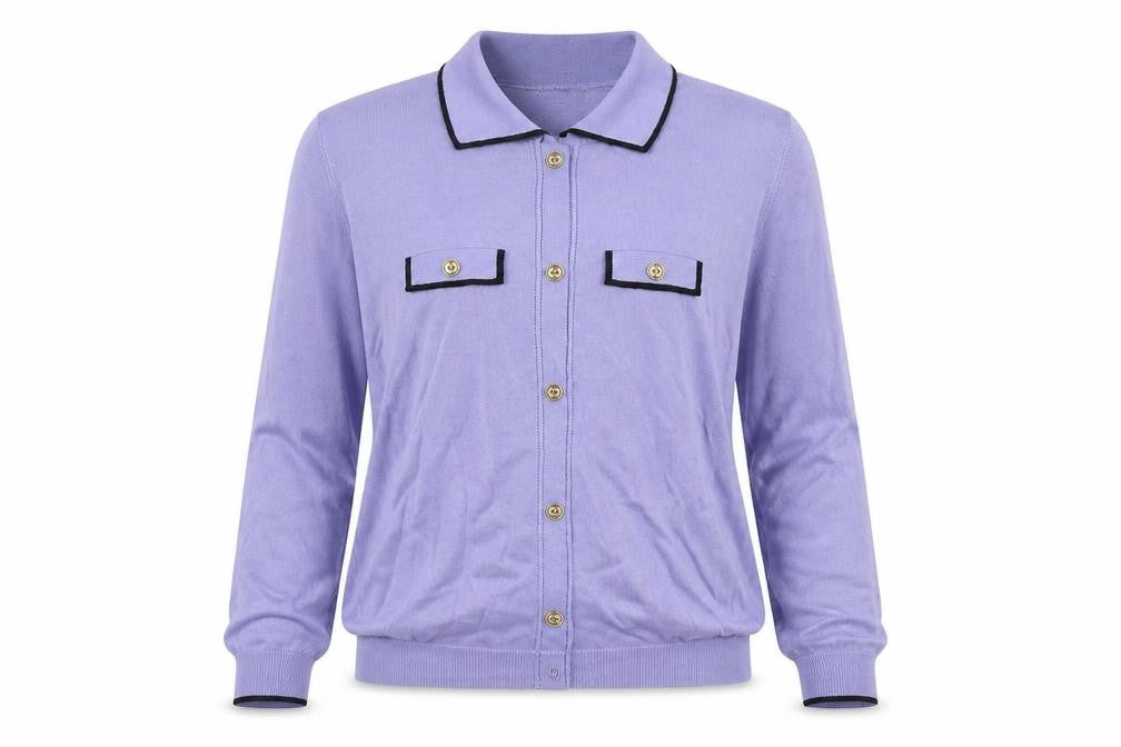 Marks & Spencer Women Purple UK 12 Knit Button-Up Collared Top