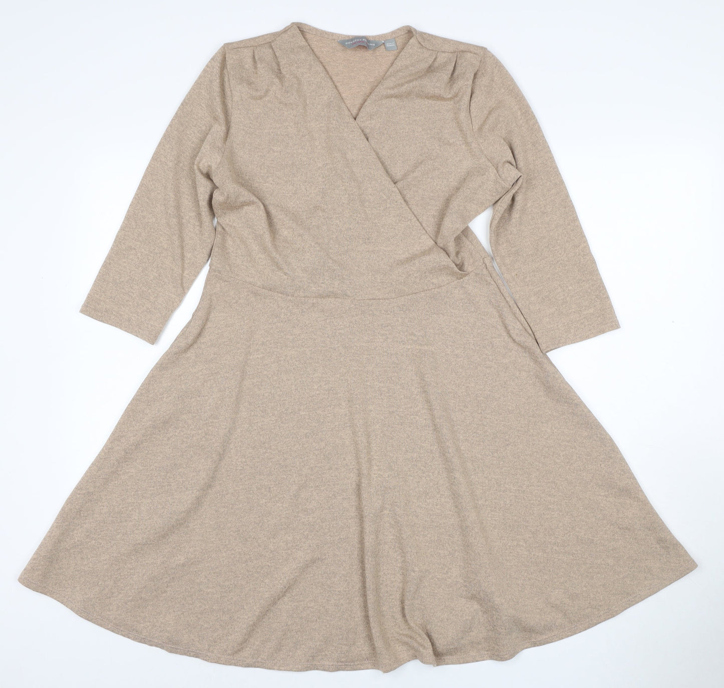 Dorothy Perkins Women Beige UK 12 Wrap Fit & Flare Knit Dress
