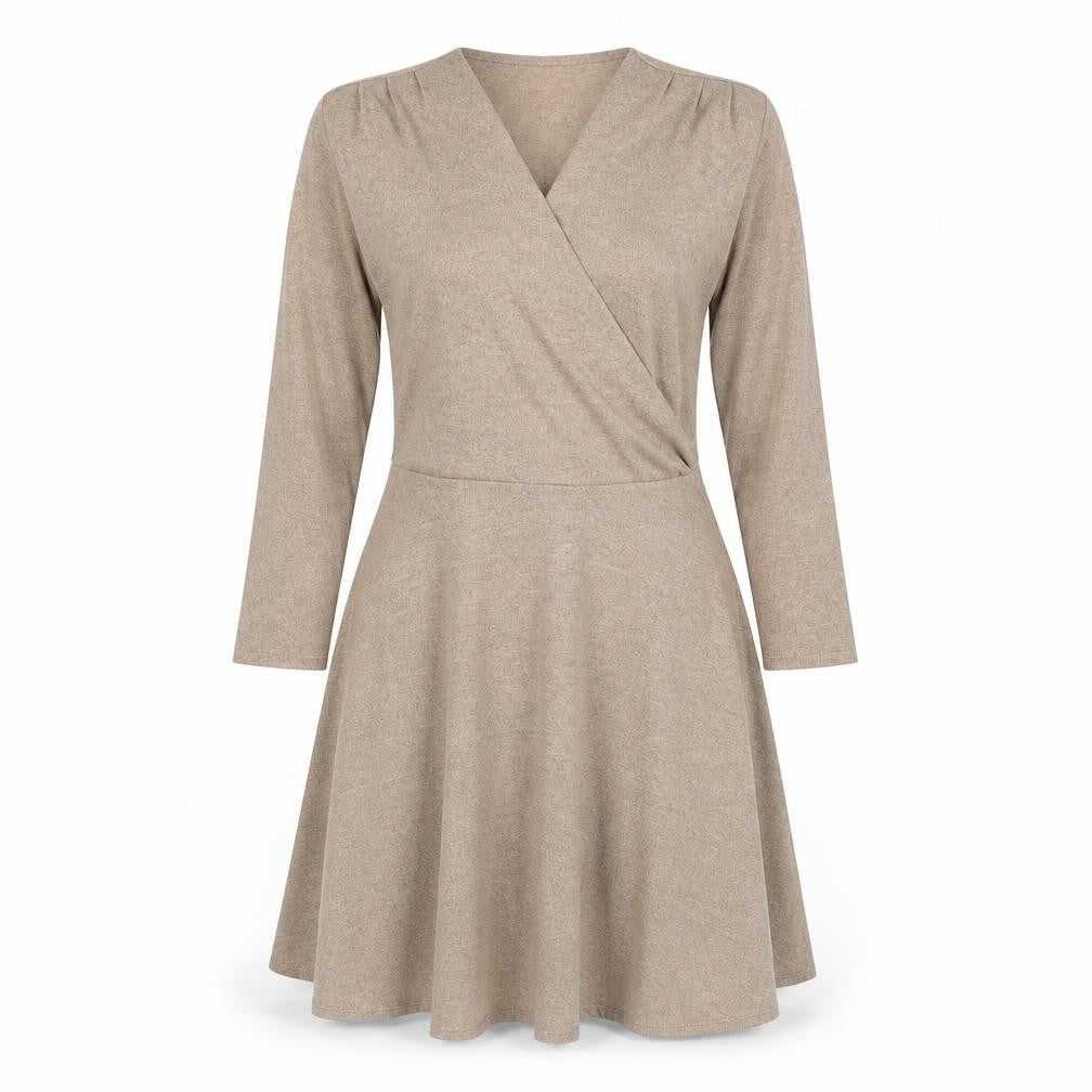 Front view of Dorothy Perkins Women Beige UK 12 Wrap Fit & Flare Knit Dress