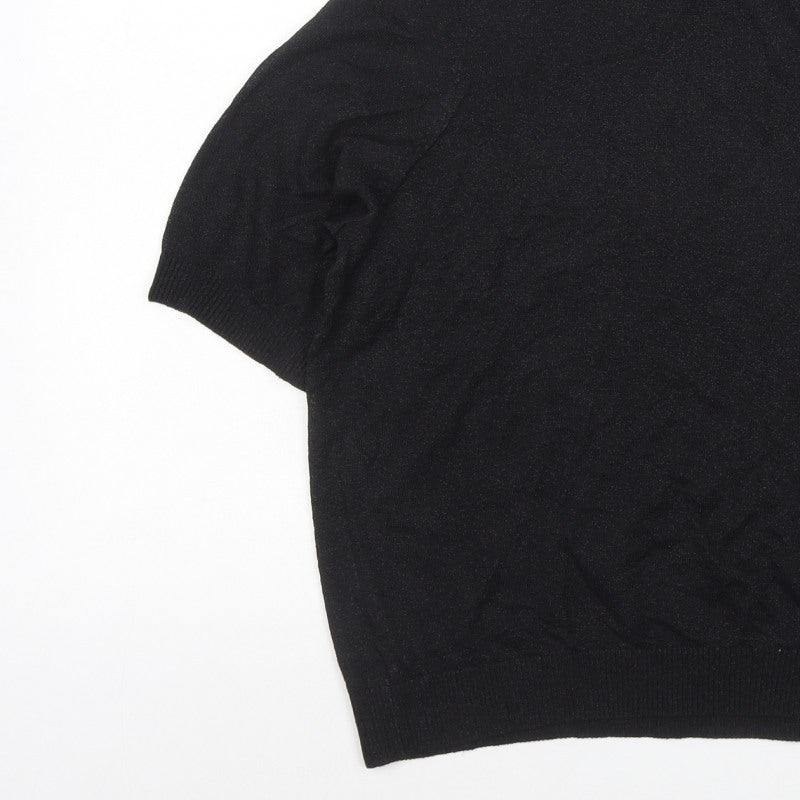 Marks and Spencer Women Black M Roll Neck Short Sleeve Knit Basic Top