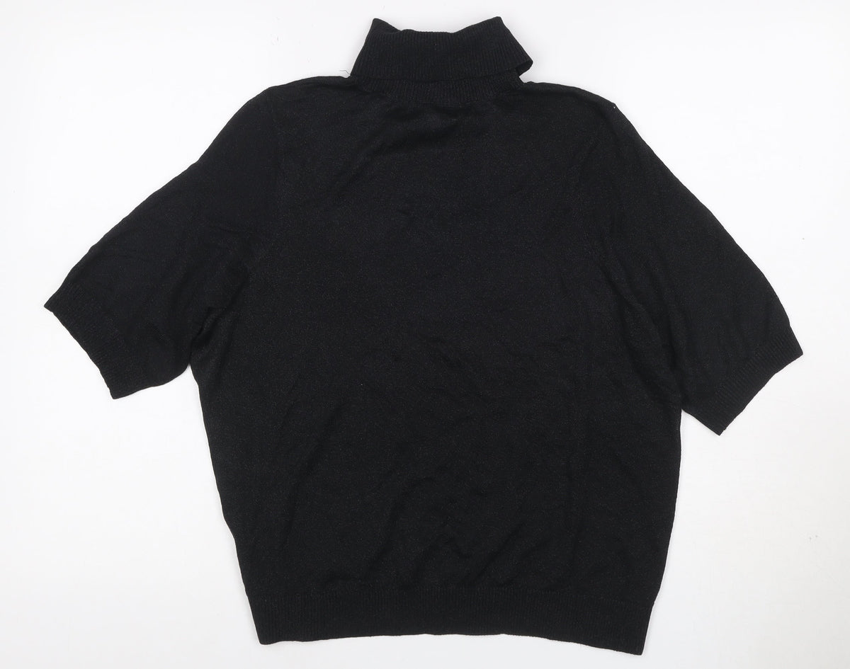 Marks and Spencer Women Black M Roll Neck Short Sleeve Knit Basic Top