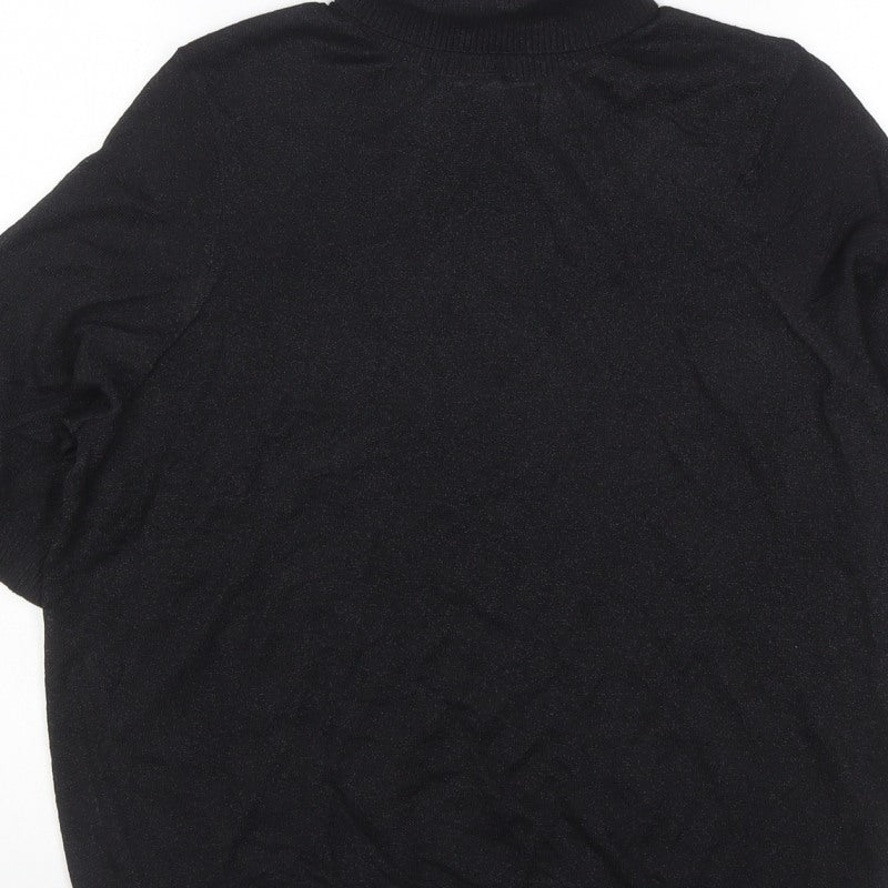 Marks and Spencer Women Black M Roll Neck Short Sleeve Knit Basic Top