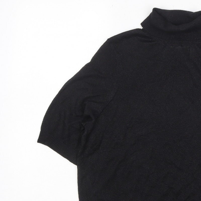 Marks and Spencer Women Black M Roll Neck Short Sleeve Knit Basic Top