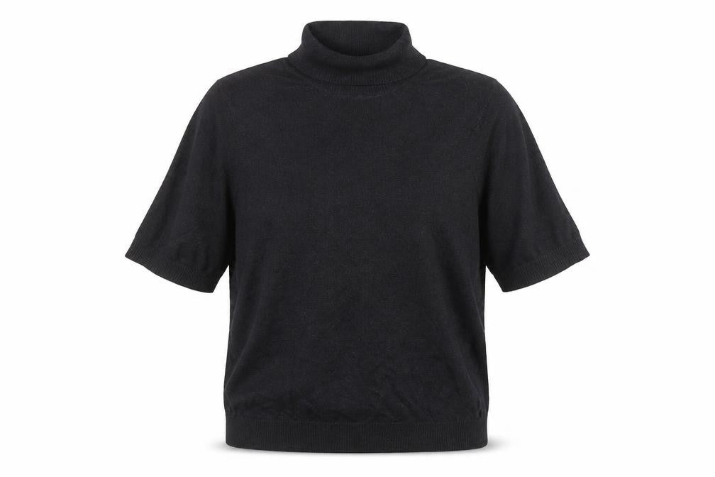 Marks and Spencer Women Black M Roll Neck Short Sleeve Knit Basic Top