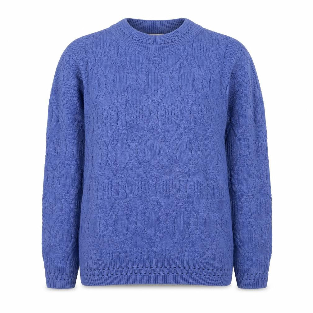 Beaumonde Paris Women’s Blue Size 12 Cable Knit Crew Neck Pullover Jumper