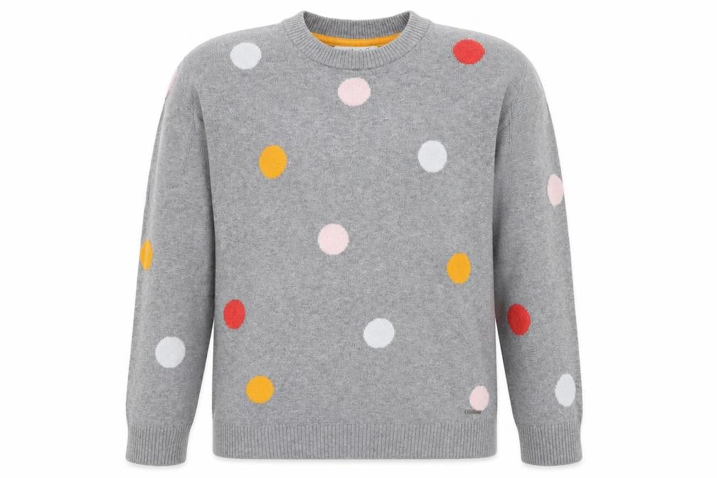 Quba & Co Women Grey Size 12 Polka Dot Merino Cotton Knit Jumper