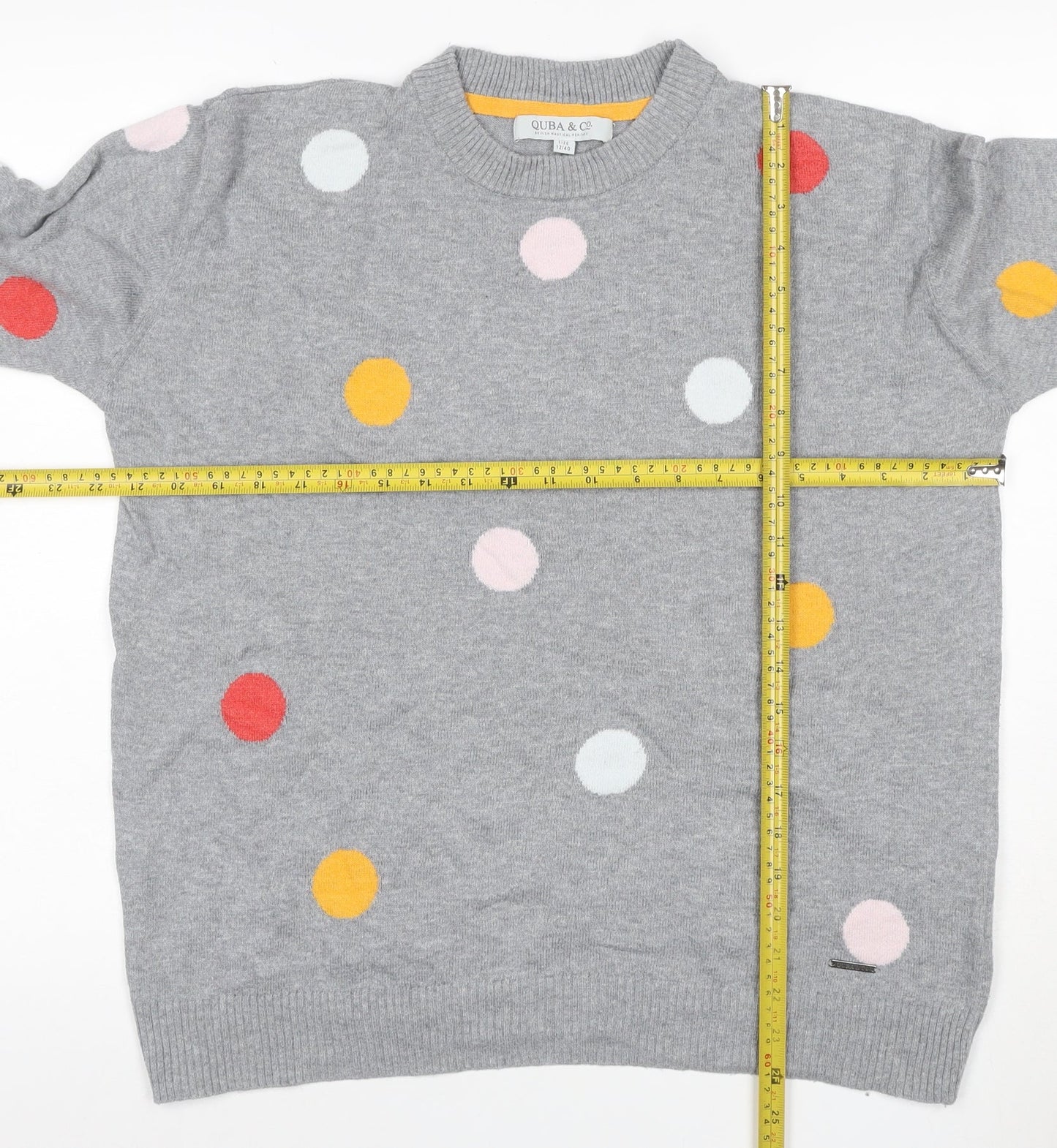 Quba & Co Women Grey Size 12 Polka Dot Merino Cotton Knit Jumper