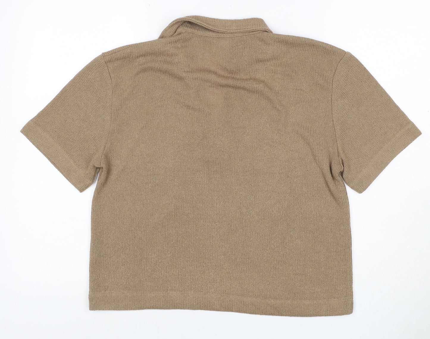 H&M Women Beige UK 10 Collared V-Neck Short Sleeve Alpaca Blend Jumper