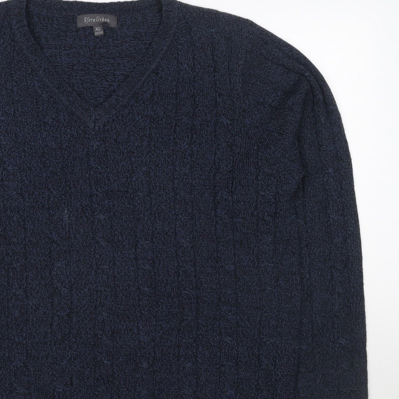 Additional view of Sfera Urban Men’s Blue XL Cable Knit V-Neck jumper