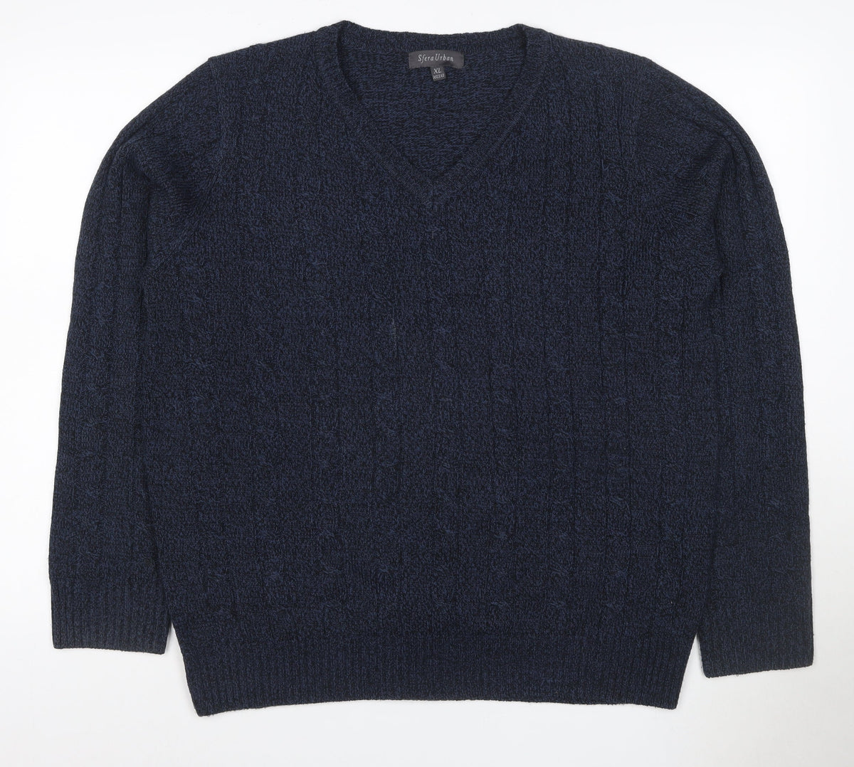 Back view of Sfera Urban Men’s Blue XL Cable Knit V-Neck jumper