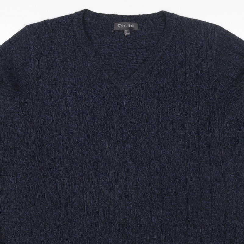 Additional view of Sfera Urban Men’s Blue XL Cable Knit V-Neck jumper