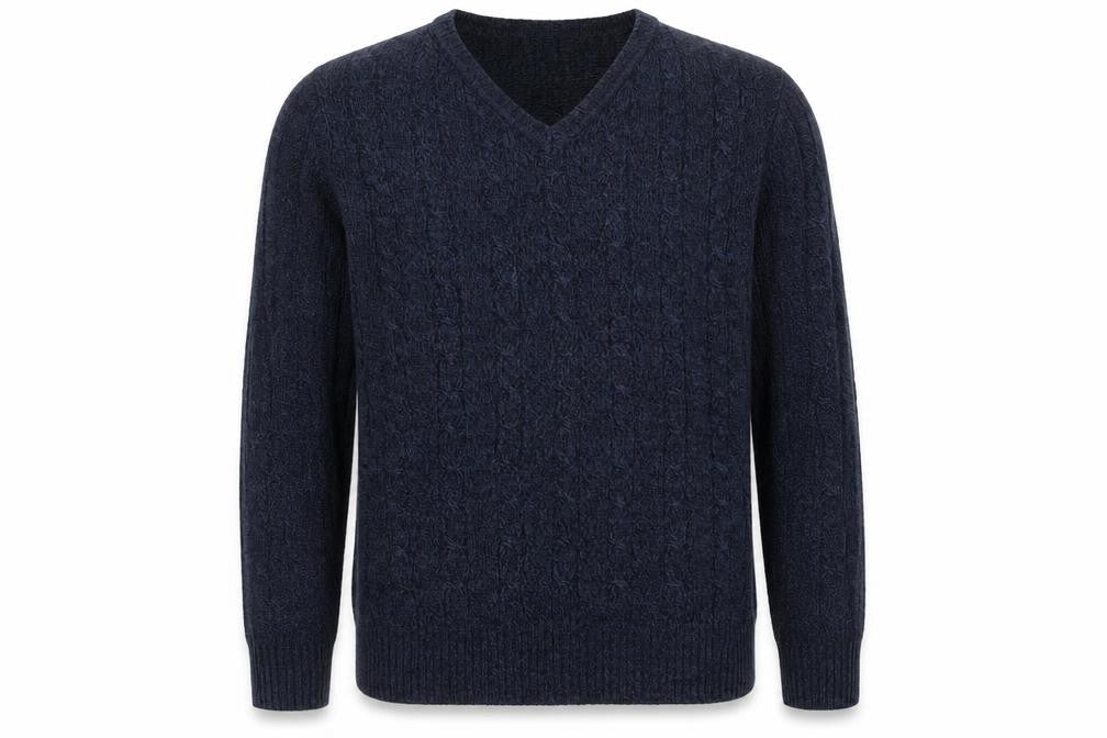 Front view of Sfera Urban Men’s Blue XL Cable Knit V-Neck jumper