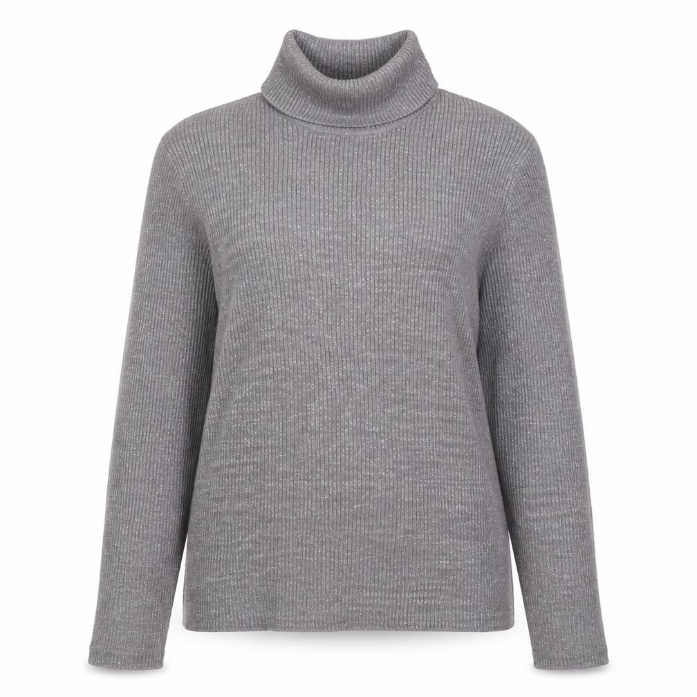 Style & Co. Women’s Silver Metallic Ribbed Roll Neck Jumper L