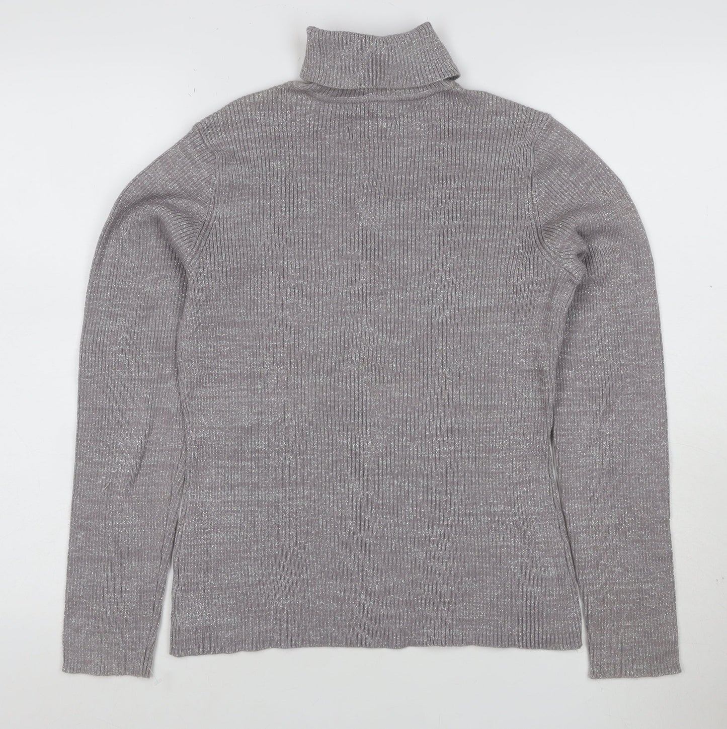 Style & Co. Women’s Silver Metallic Ribbed Roll Neck Jumper L